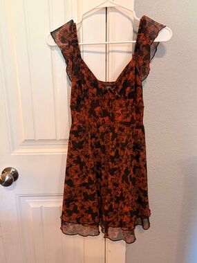 wild fable Black and Rust Floral Ruffle Dress
